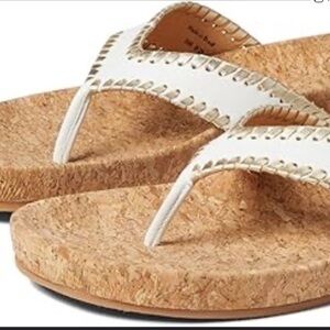 JACK ROGERS WOMENS THELMA SIZE 7 FLIP FLOP THONG SANDAL WHITE WITH GOLD LACE